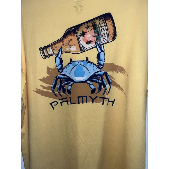 Men’s Palmyth Performance Short Sleeve T-Shirt XXL 2XL Yellow Fishing Crab Beer - Picture 1 of 7